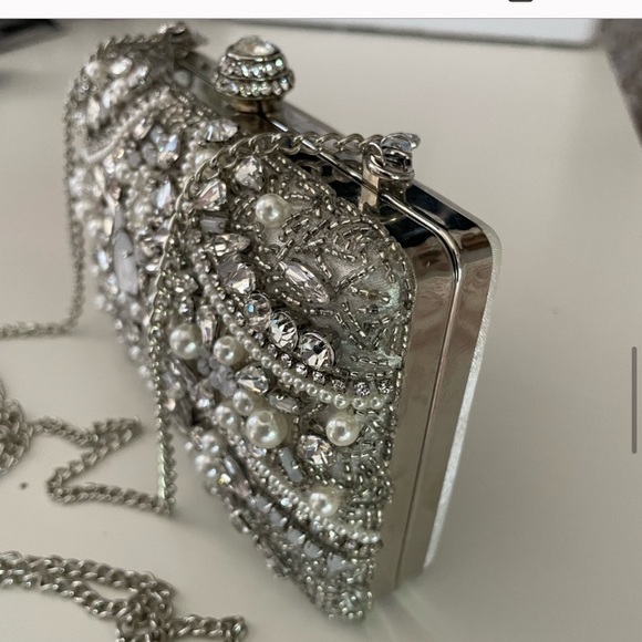 Aldo Rhinestone Evening Bag long silver chain shoulder strap elegant wedding - Picture 3 of 4